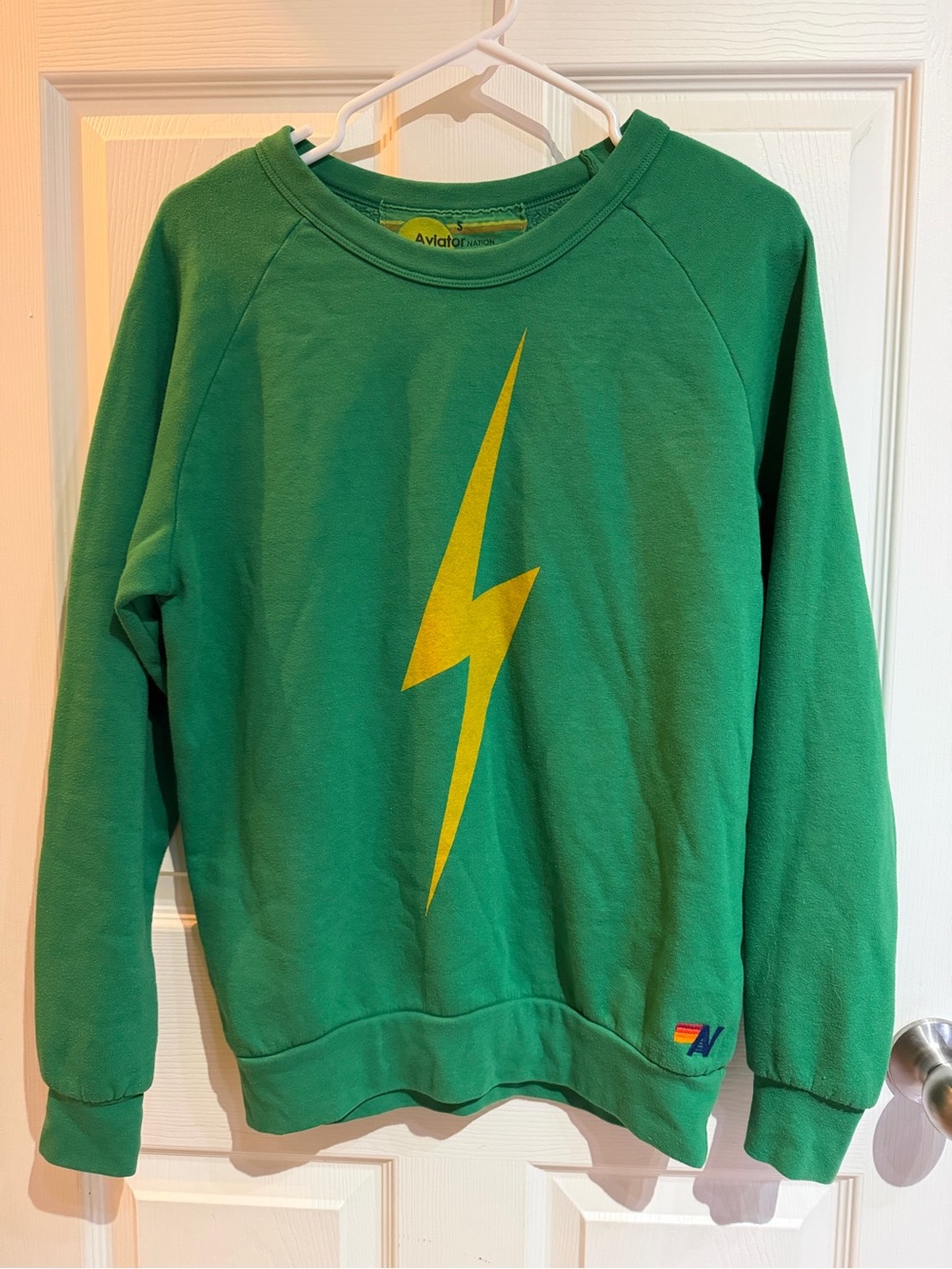 Aviator Nation Green Lightning Bolt Crewneck Sweater